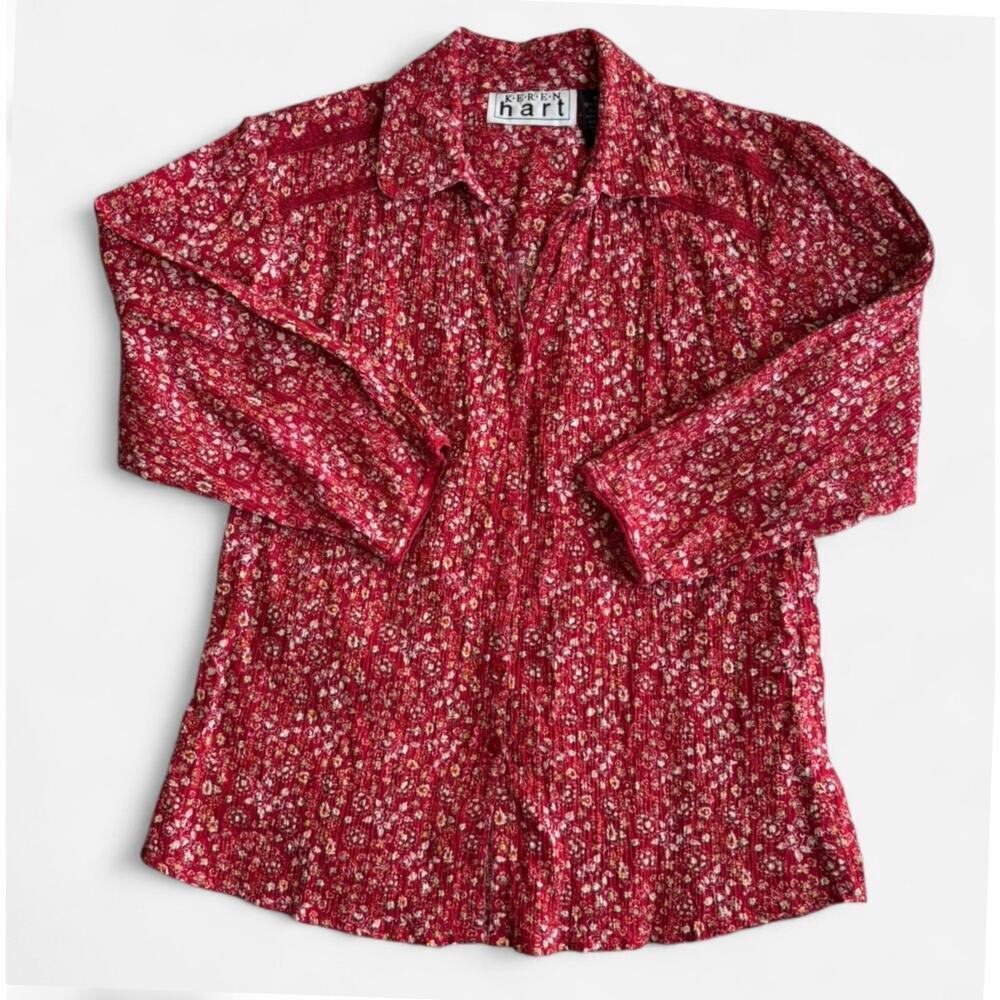 Keren Hart Women's M Casual Floral Cotton Livvy Blouse Red White